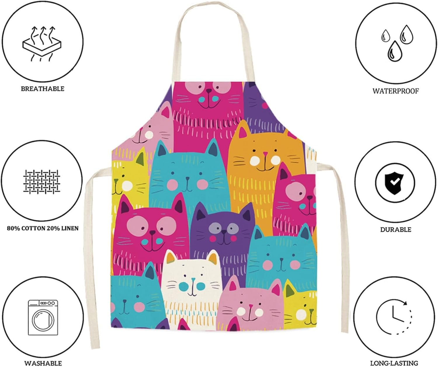 Cat Design Cute Kitchen Apron for Women & Men - Adjustable Unisex Adult Cooking Baking Apron, Funny Chef, Painting, Gardening, Party Hosting image number 1