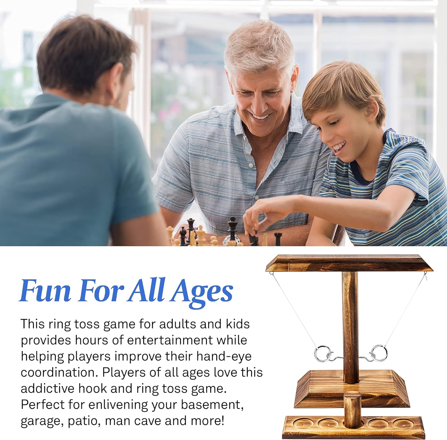 Agore Ring Toss Game, Ring Toss with Shot Ladder, Fun Hook and Ring Game, Handmade Wooden Interactive Game for Home, Party, for Him, Brown image number 2