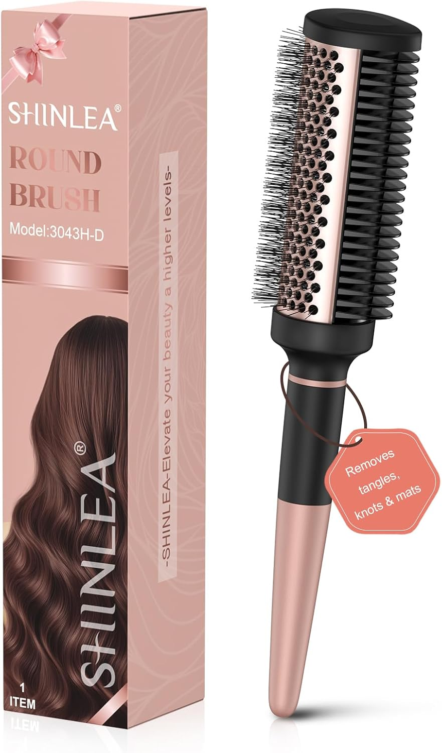 SHINLEA Ceramic round Brush for Blow Out, Newly Upgraded round Brush for Blow Drying with Distribution Grooves and Nylon Bristles, Tangle-Free Hair Brushes for Women,Pink.