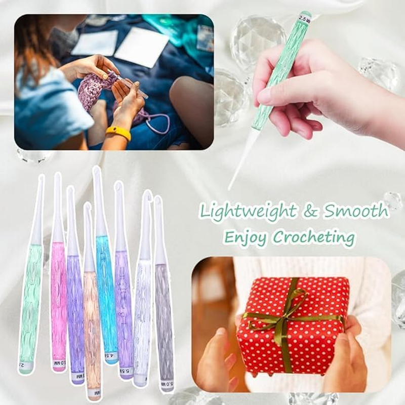 8Pcs Acrylic Crochet Hooks Set,Crystal Crochet Knitting Crochet Hooks,Non-Slip Crochet Hook Grips Crochet Hook,Plastic Crochet Hooks Ergonomic Crochet Hook Grips,Plastic Ergonomic Crochet Hook Set image number 6