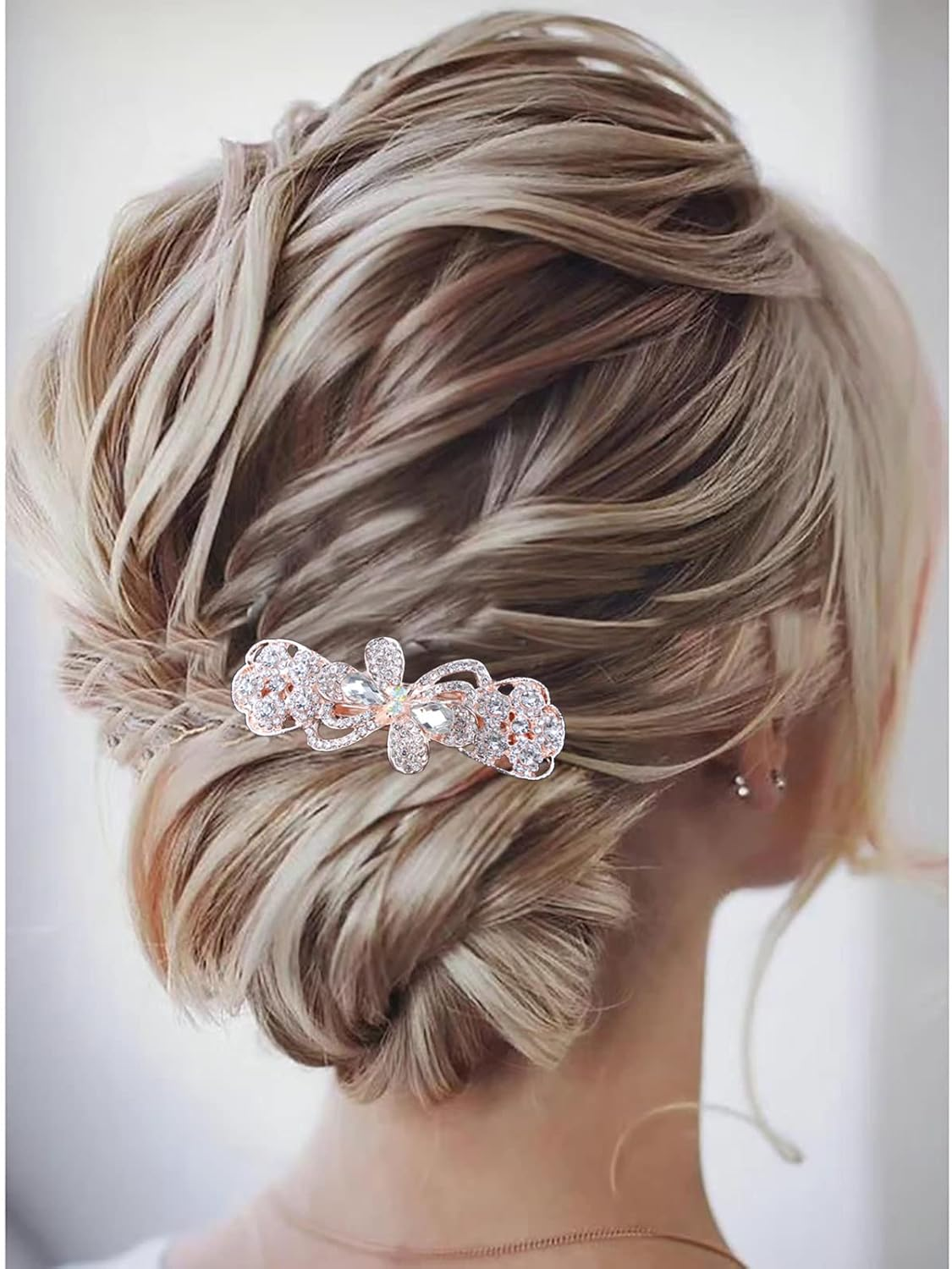 Tseenyi Rhinestone Wedding Hair Clip Bow Crystal Hair Clip Sparkling Bridal Rhinestone Decorative Headwear Crystal Hair Clip Hair Accessories Women and Girls (Gold with Champagne) image number 6