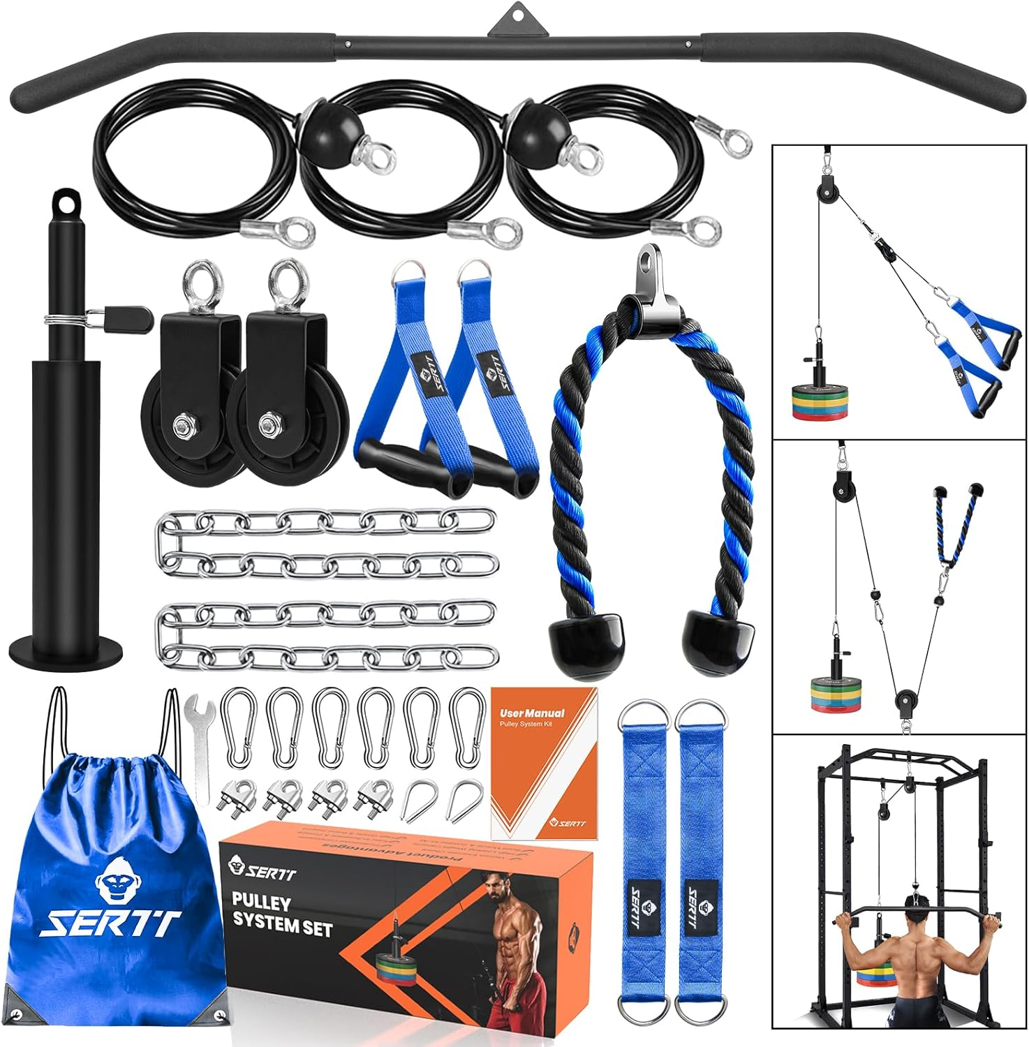 SERTT Fitness LAT and Lift Pulley System, Upgraded Pulley Cable Machine for Triceps Pull Down, Biceps Curl, Back, Forearm, Shoulder-Home Gym Equipment