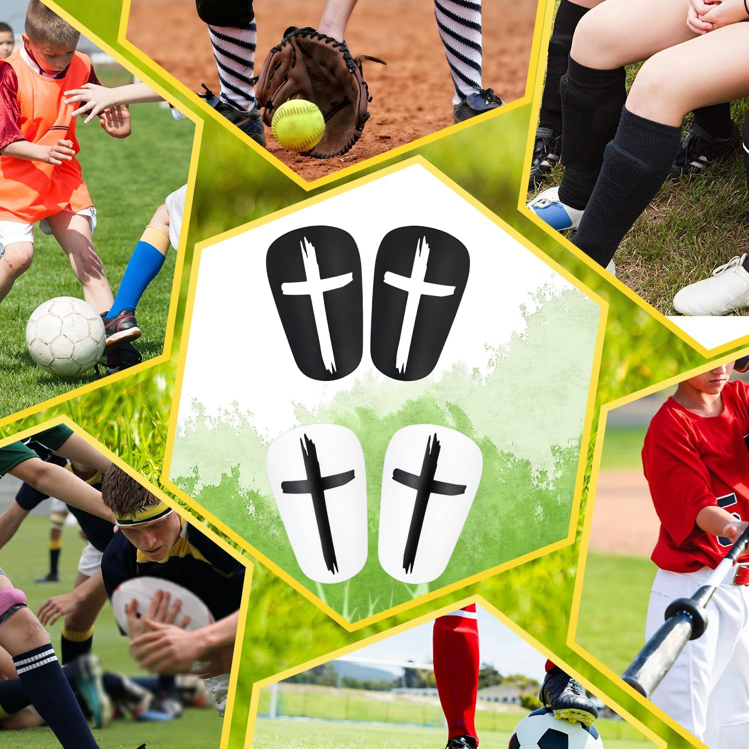 2 Pairs Mini Soccer Shin Guards, 3.94X2.36 Inch Black & White Cross Style Extra Small Football Shin Guards Mini Football Shin Pads Protective Equipment for Teens Adults Boys Girls image number 6