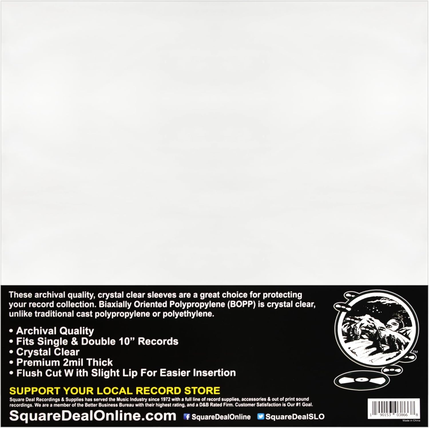 10" Record Outer Sleeves - Super Clear Premium 2 Mil Thick - Archival Quality BOPP - 10SB02 (25) image number 3