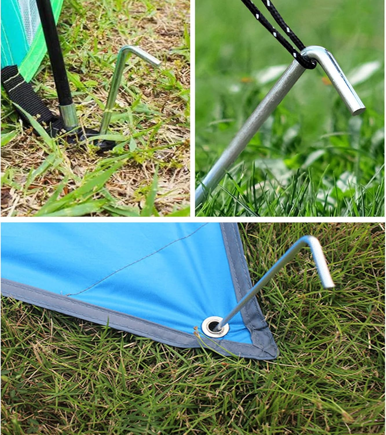 10 PCS Heavy Duty Metal Tent Pegs, Galvanized Steel Camping Hooks Ground Stakes for Tarpaulin, Football Nets, Marquees, Hiking, Travel, Outdoor, Canopy, Windproof & Durable Tent Stakes (4X180Mm) image number 2