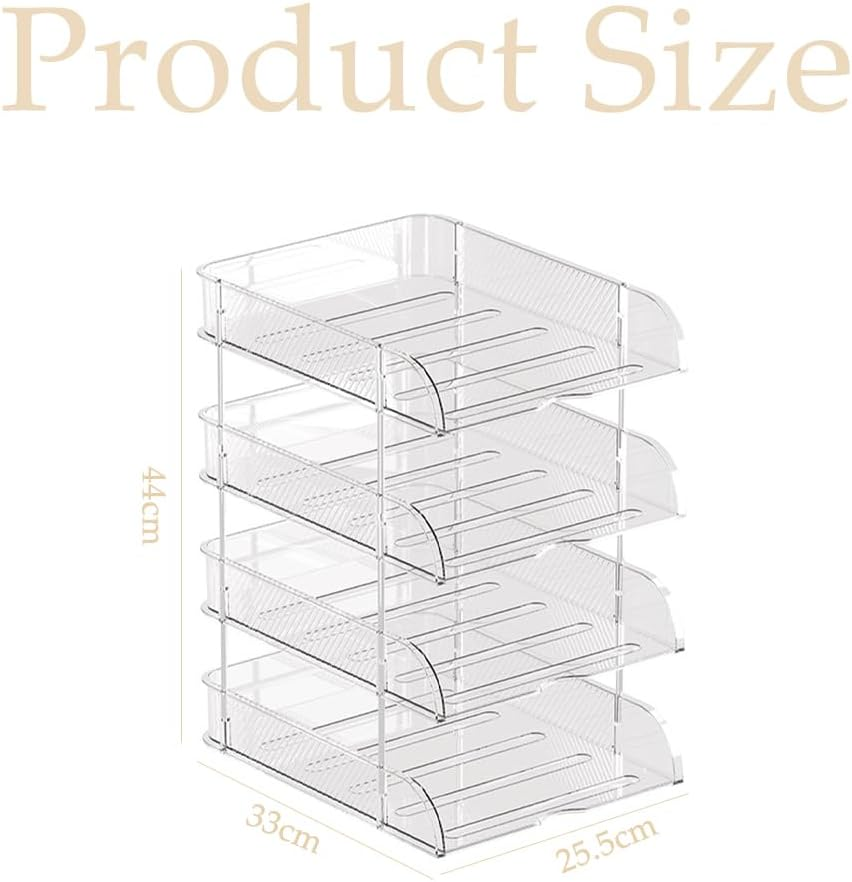 Transparent Stackable Storage Box (4 Pack), File Rack with Non-Slip Strips, Desktop Multi-Layer Storage Rack, for Store Books, Magazines, Folders, File Paper, Notes and Pens
