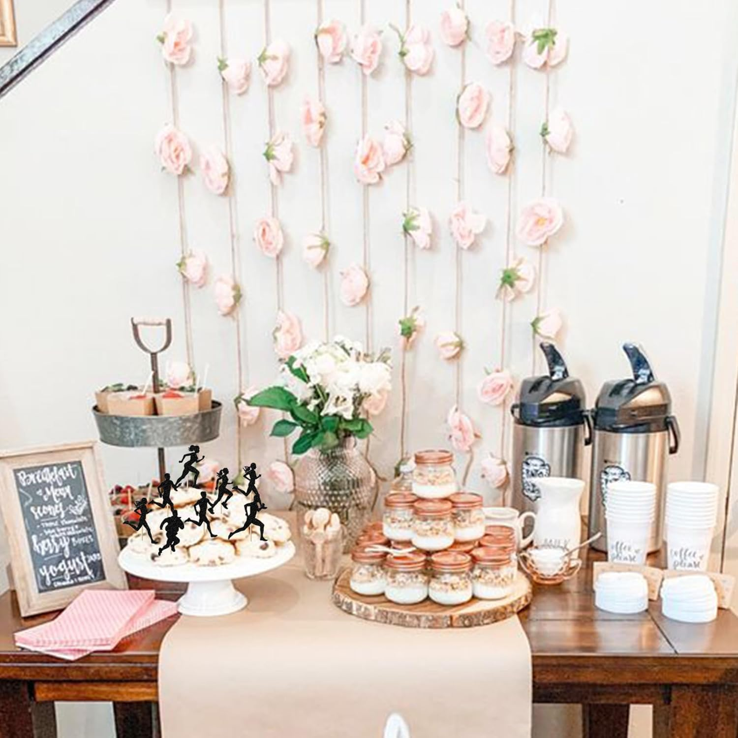 SYKYCTCY 24 Pack Running Cupcake Toppers Black Glitter Sports Fitness Cupcake Picks for Running Theme Boys Girl Kids Birthday Party Cupcake Decorations Supplies image number 2