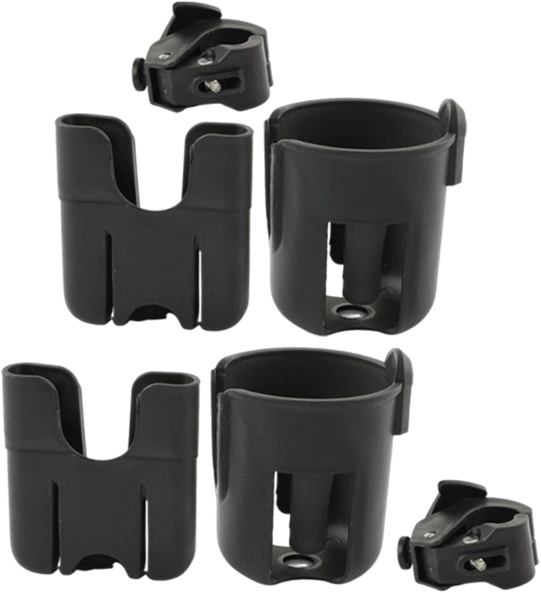 2Pcs Stroller Cup Holder Phone Holder, Universal Plastic Drink Bottle Rack for Pram, Pushchair and Scooter, Black Organizer for Bottles and Sippy Cups, Travel Accessories image number 4