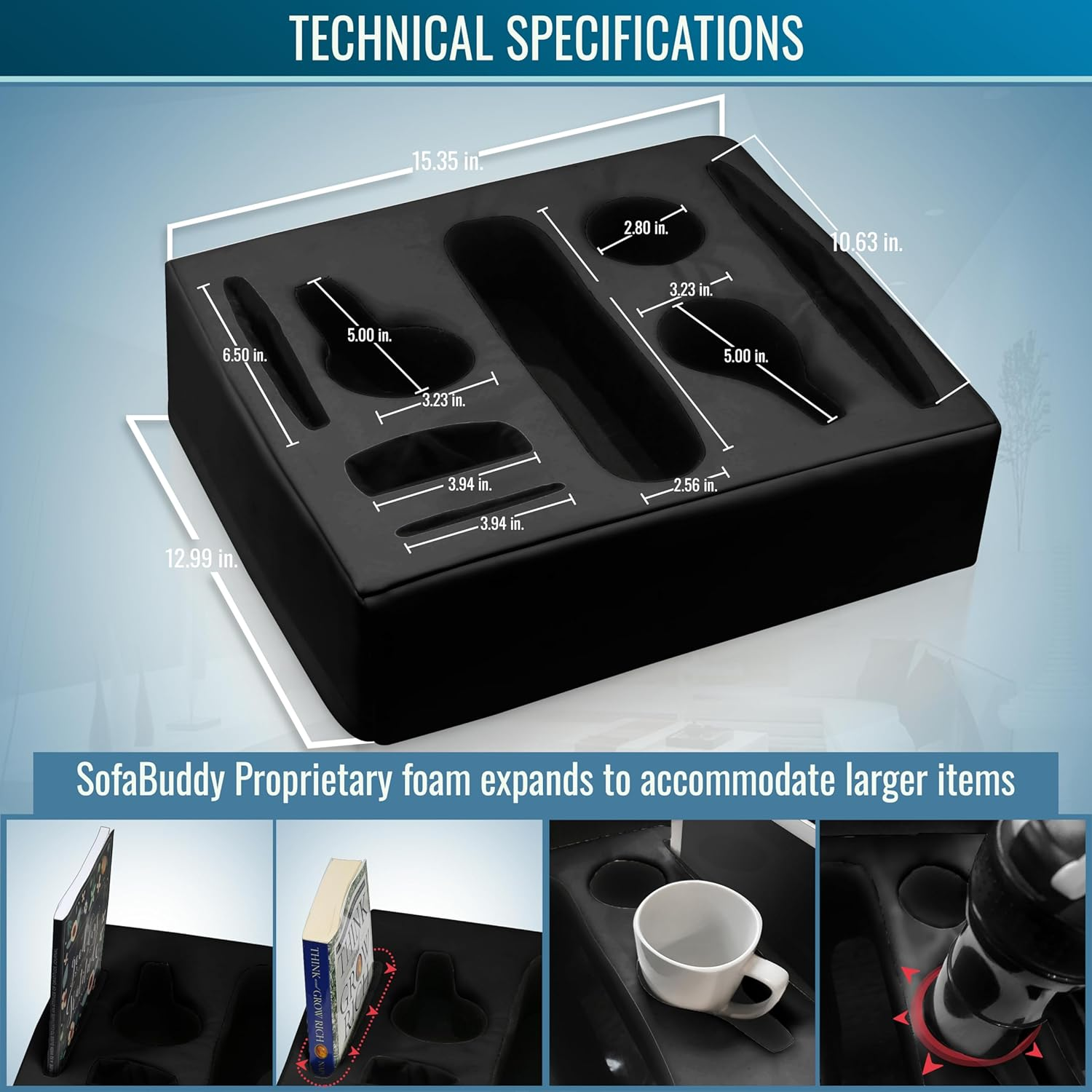 Introducing - Convenient Couch Cup Holder, Couch Caddy, Couch Coaster, Sofa Cup Holder. the Perfect Couch Accessory - Square-Bigdaddy-Leather-Black image number 3