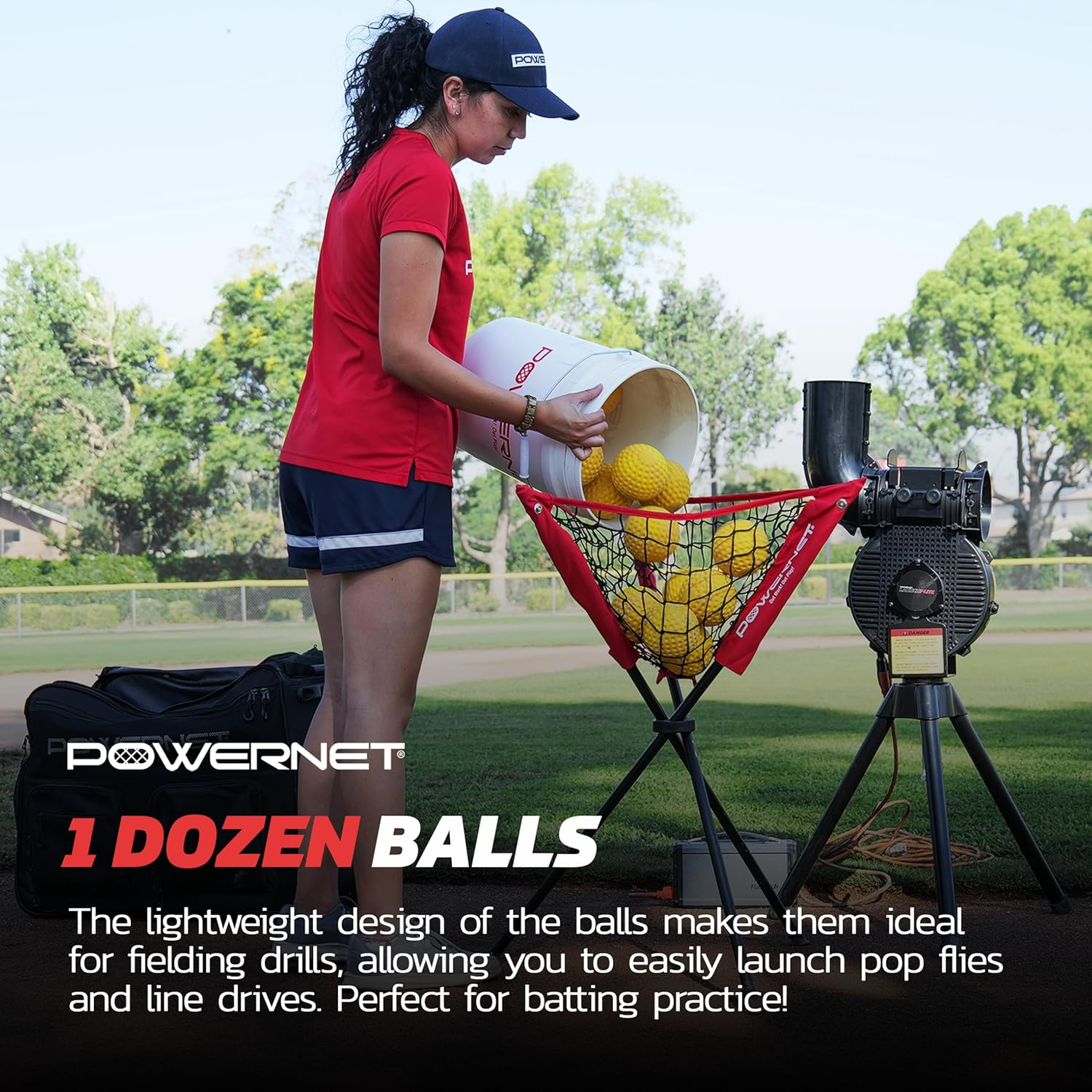 Powernet Launch F-Lite Ultra Light Dimpled Practice Balls for Pitching Machine | One Dozen | Baseball and Softball Available - Black image number 7