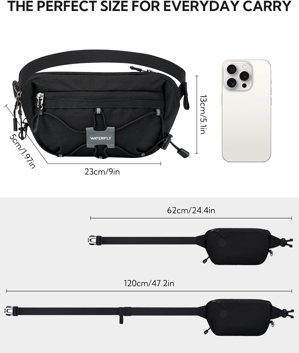 WATERFLY Lightweight Small Fanny Pack: 1.5L Mini Slim Crossbody Waist Belt Hip Bag with RFID Blocking, Anti-Theft & Water Resistant Pouch for Women Men Travel Hiking Running Walking EDC - Peacock Blue image number 2