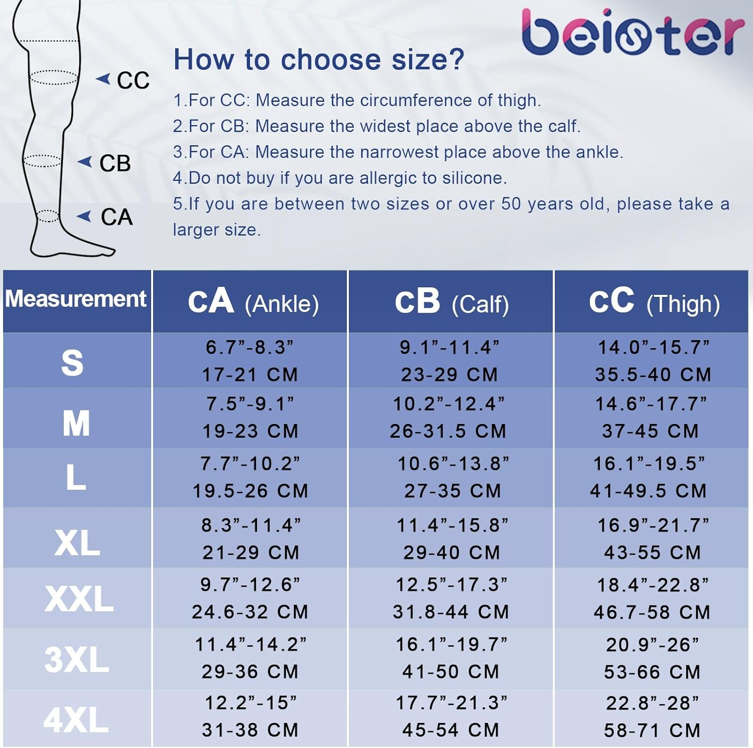 Beister Medical Footless Compression Stockings for Women & Men, Firm 20-30 Mmhg Graduated Support Hosiery with Dot Silicone Band, Thigh High Compression Socks for Veins, Edema, DVT, Shin Splints image number 3