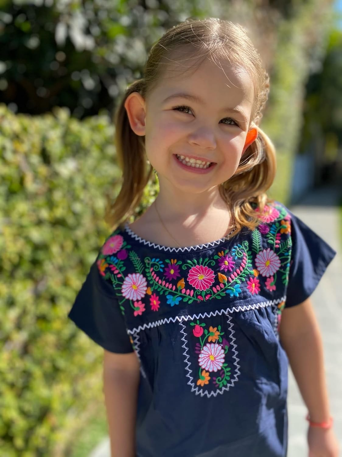 Unik Traditional Puebla Mexican Youth Girl Embroidered Blouse Size 4-14 image number 6