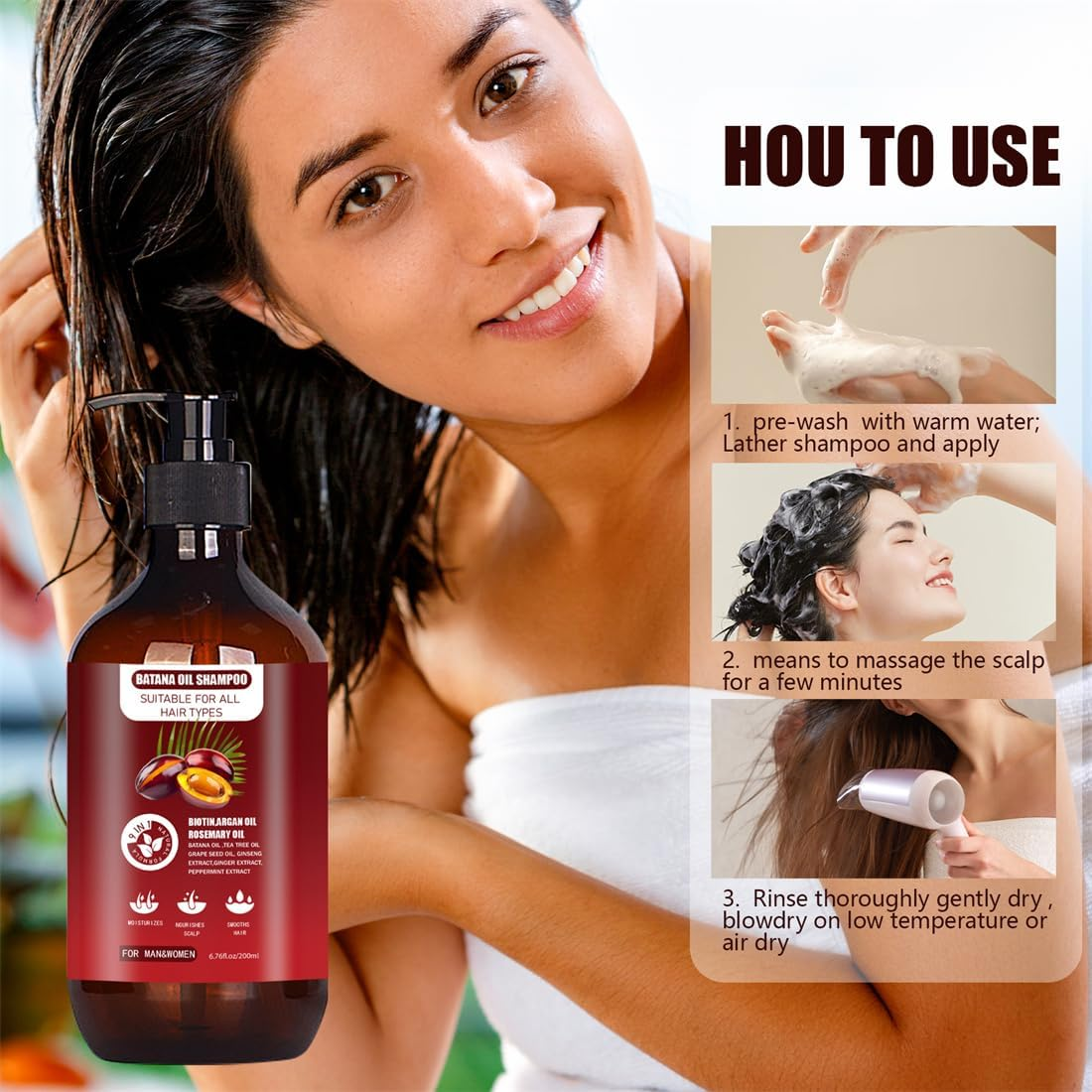 Ba-Tana Oil Hair Growth Shampoo, Natural Hair Loss Shampoo for Thinning Hair for Women and Men, Thickening Hair Treatment & Regrowth, Daily Hair Care at Home
