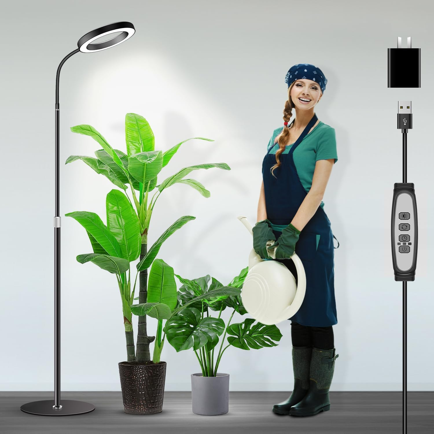 Plant Grow Light, Full Spectrum LED Floor Grow Light for Indoor Plants | Height Adjustable 67 Inch (170Cm) | Automatic Timer | 5V Low Safe Voltage | Ideal for Large Plants image number 2