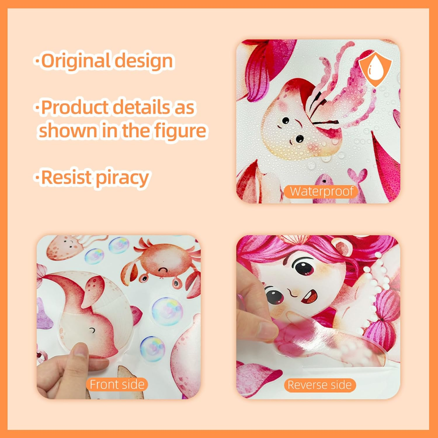 Mermaid Wall Decal Mermaid Fish Wall Stickers under the Sea Marine Fish Whale Turtle Seaweed Grass Bubble Wall Stickers - Bathroom Baby Kids Nursery Girls Bedroom Daycare Wall Decor image number 3