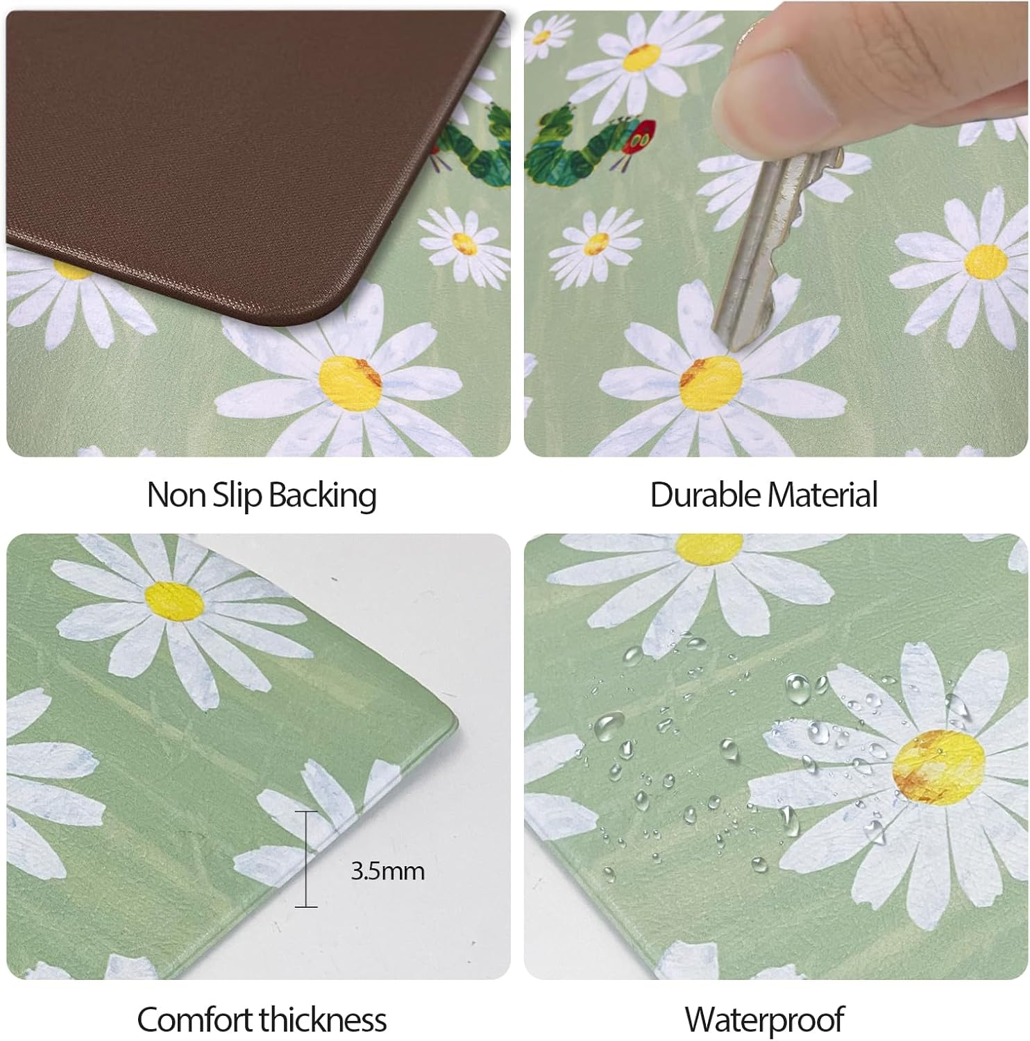 Colorful PVC Kitchen Mats, Non Slip Kitchen Mats for Floor Cushioned Kitchen Rugs and Mats, Waterproof Toilet Mat for Kitchen,Home, Bathroom,Floor,Sink,Laundry (Green Flower, 55 * 60Cm) - Colorful Pattern image number 7