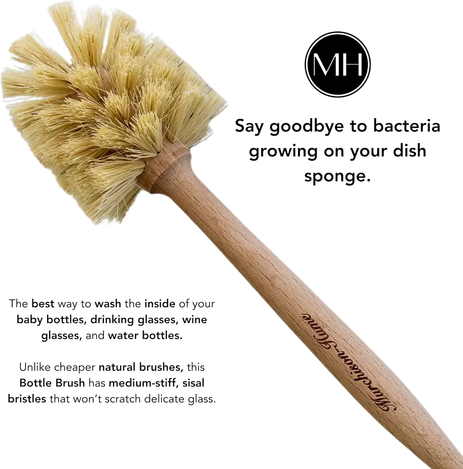 Murchison-Hume Natural Bottle Brush - Eco-Friendly & Biodegradable Bottle Brush with Beechwood Handle and Sisal Bristles, Bamboo Dish Brush for Baby Bottles, Glassware, and More image number 2