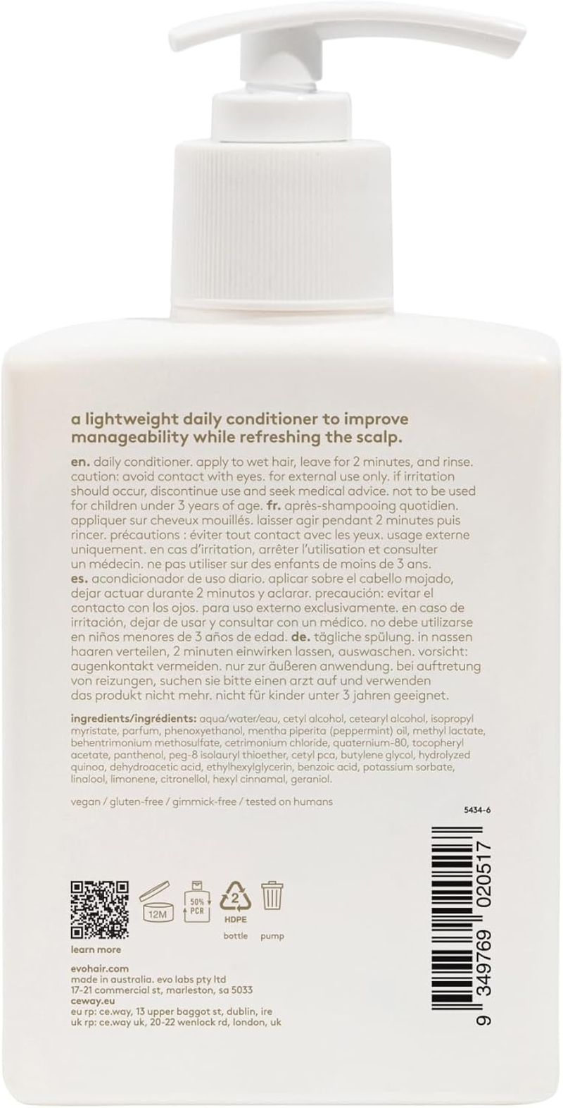 Evo Normal Persons Daily Care Shampoo & Conditioner - Refreshes & Balances Scalp, Reduces Frizz, Reinvigorates Scalp and Hair - 300Ml / 10.1 Fl Oz image number 6