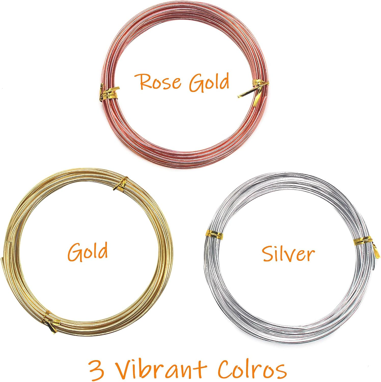 Cinvo 3 Rolls Craft Wire Jewelry Beading Wire Flexible Aluminum Wire Tarnish Resistant for DIY Jewelry Craft Making (12 Gauge/2Mm Thick, Silver, Gold and Rose Gold) image number 5