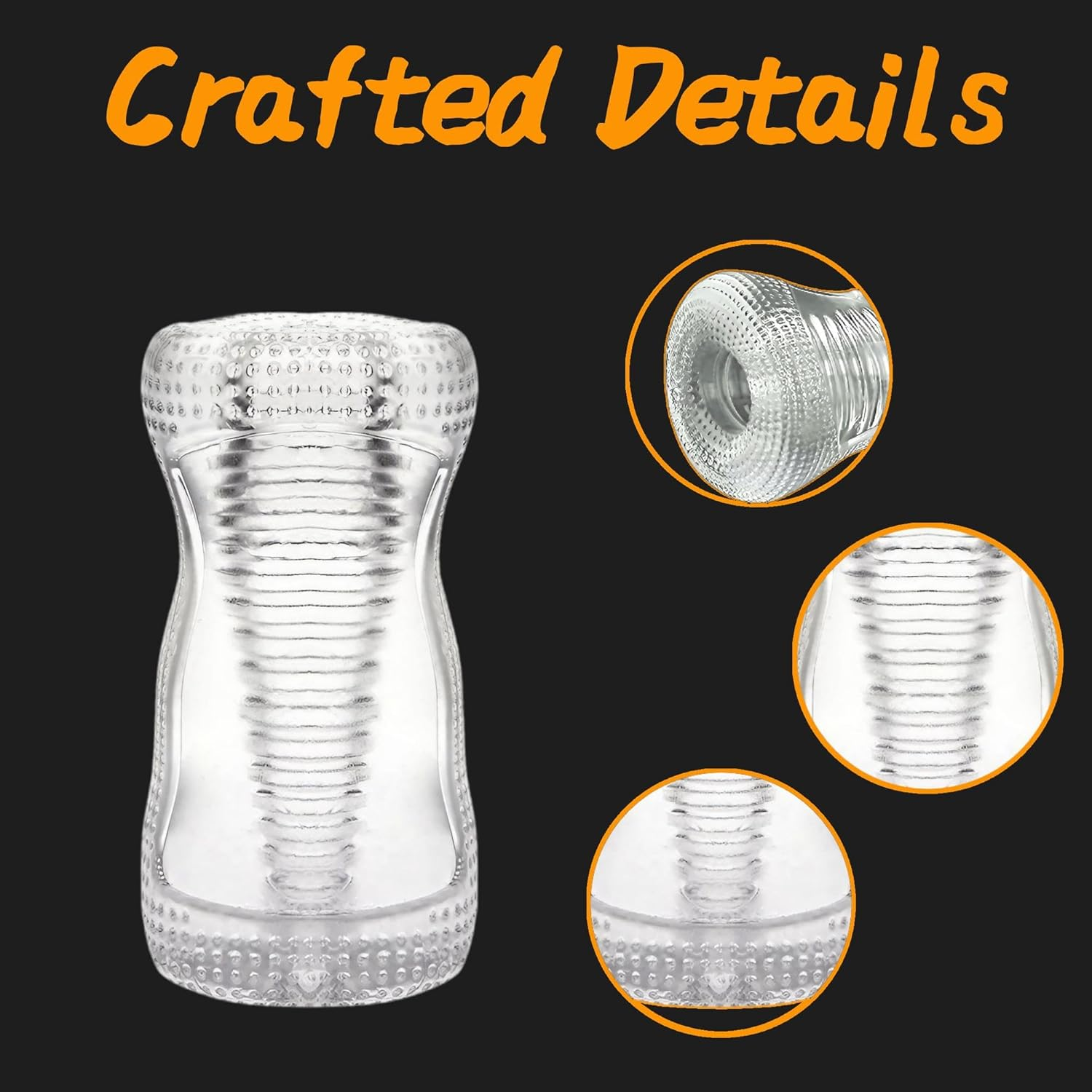 ZERKOR Transparent Male Masturbator &ndash; Manual, TPE, Dual-Ended, Soft, Tapered Channel Realistic Textured Pussy Ass Masturbating Stroker, Masturbation Cup Sex Toy for Straight Gay Men image number 3