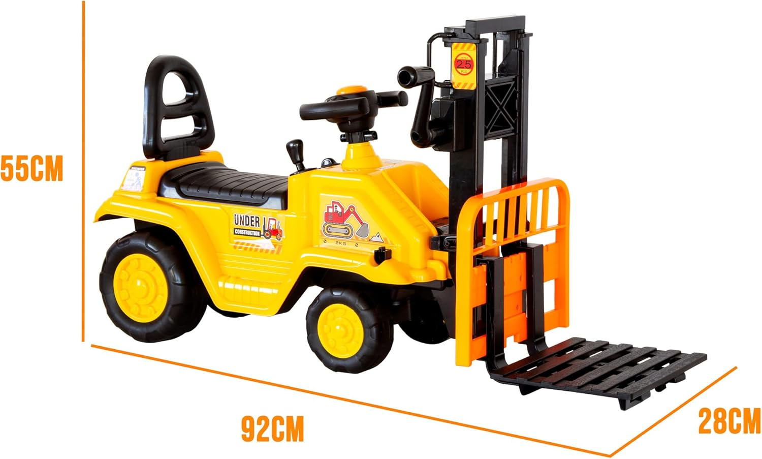 Lenoxx Ride-On Forklift Toy for Kids Ages 3+ with Manual Lifting Mechanism, Realistic Steering Wheel, Wide Wheelbase, Bold Yellow Construction Design &ndash; 30Kg Max Load image number 4