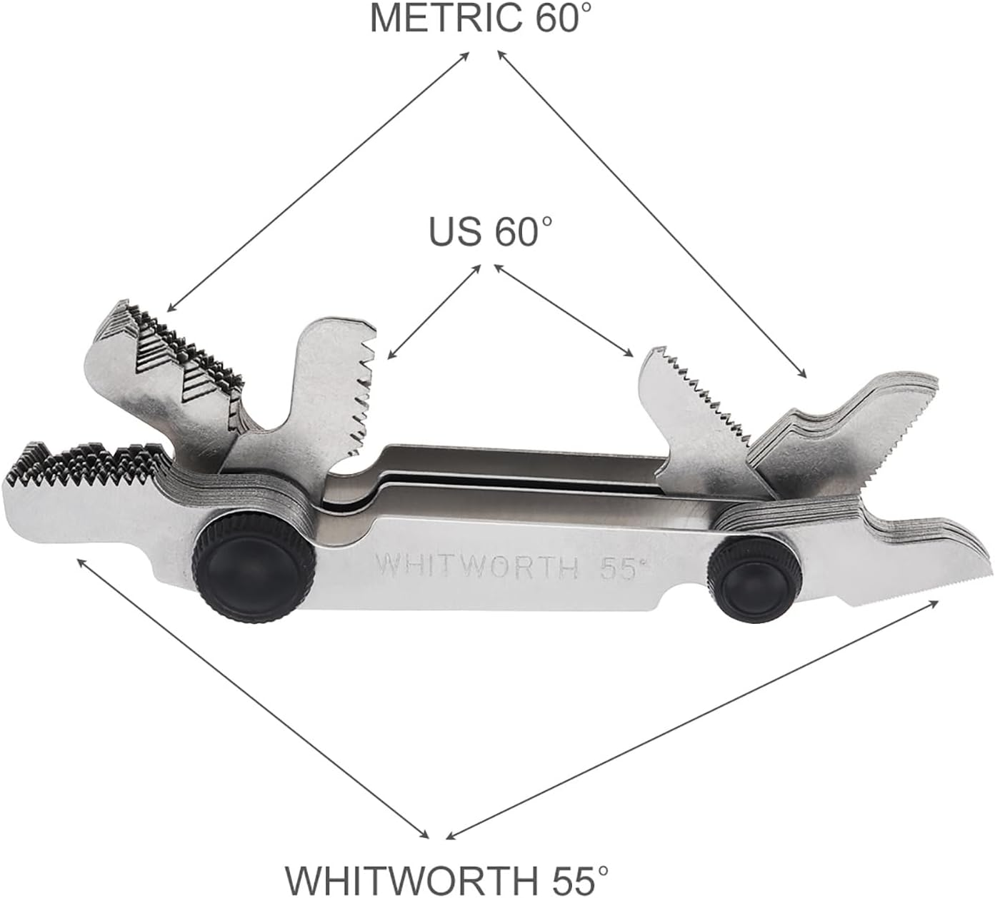 Screw Thread Pitch Cutting Gauge Tool 58Pcs/Set Stainless Steel Metric & Imperial & US Screw Gauge SAE Whitworth 55 Degree & Metric US 60 Degree Thread Pitch Gauge for Industrial Measurement image number 4