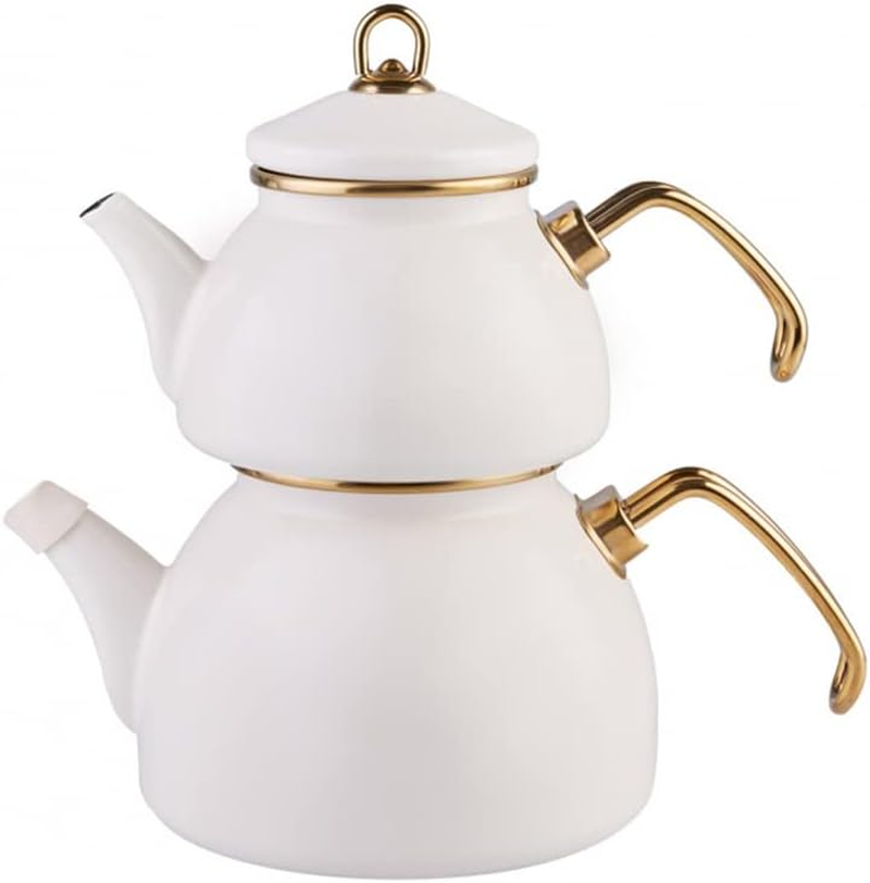 Karaca Retro Enamel Teapot Set, Anthracite, Suitable for Induction, Tea Maker, Kettle, Tea Infusion 1.1 L, Water Jug 2.3 L, Turkish Tea Kettle, Tea Maker, Caydanlik