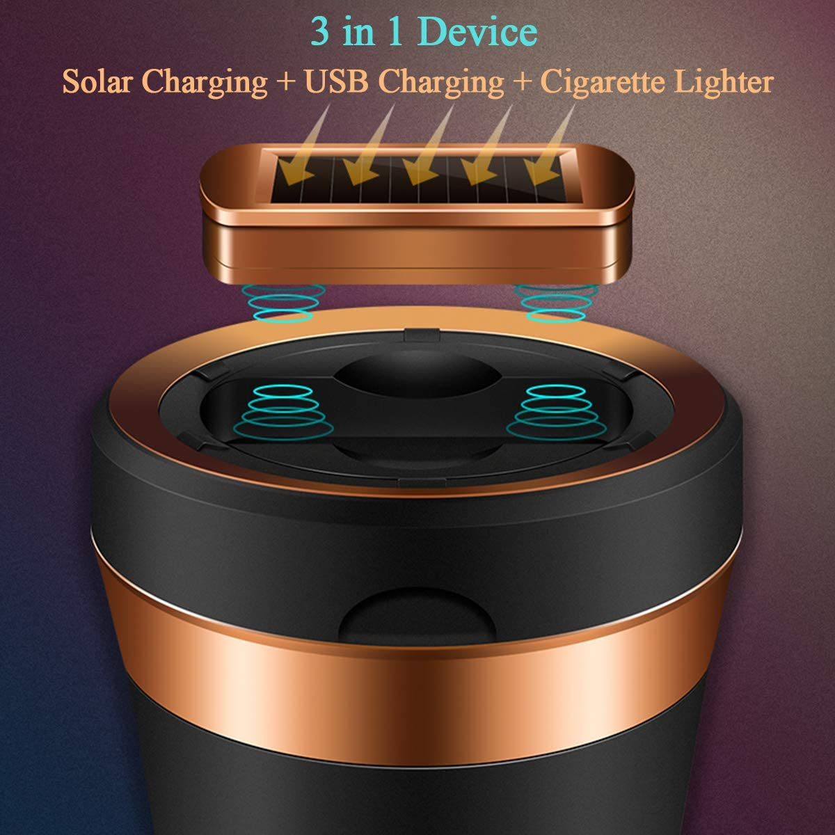 Eastfly Car Ashtray, Detachable Ceramics Car Ashtray with Lid Blue Led Light and Removable Lighter Solar Energy and USB Dual Charging for Most Car Cup Holder Blue image number 5