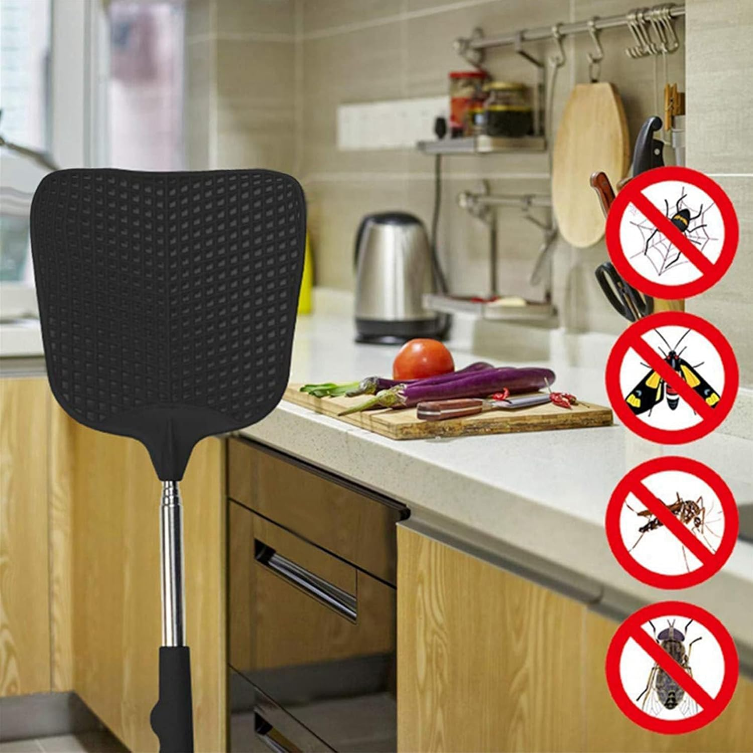 2 Pieces Extendable Fly Swatter, Plastic Fly Swatter, Manual Fly Killer for Controlling Flies, Mosquitos, Wasps, Pests (Black and Red) image number 2