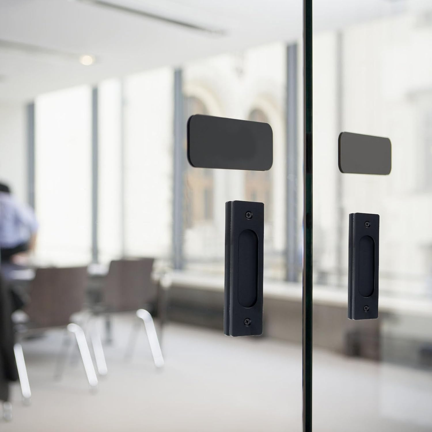 4 PCS Sliding Barn Door Handle, Black Recessed Finger Flush Pull, Aluminum Alloy Handles Drawer Handles, Finger Pull, Pocket Door Pull with 8 Screws (Black) image number 4