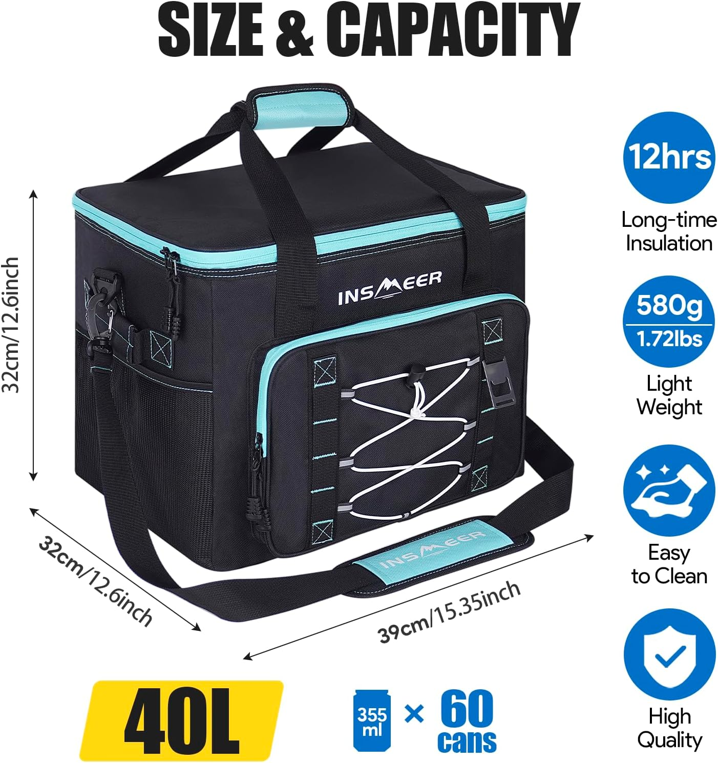 INSMEER Cooler Bag 60Cans,40L Large Cooler Bags Insulated,Soft Cooler Bag Leakproof/Collapsible/Portable Cooler Backpack,With Bottle Opener&Removable Shoulder Strap,Suitable for Beach Camping Picnics image number 6