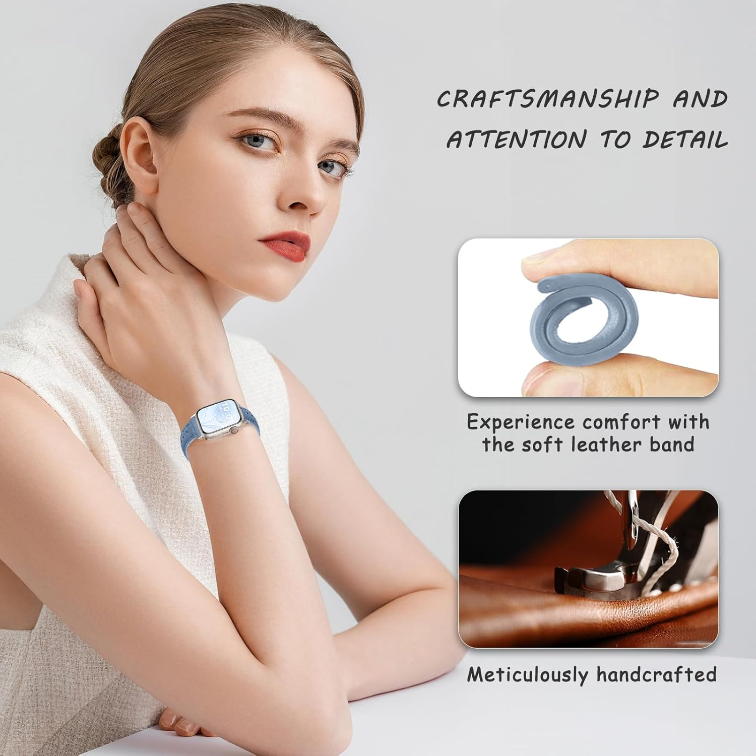 Wopail Women'S Leather Strap for Apple Watch Series 9/8/7/6/5/4/3/2/1/SE 2/SE, Replacement Strap, Slim, Lightweight Straps for 41 Mm, 40 Mm, 38 Mm image number 6