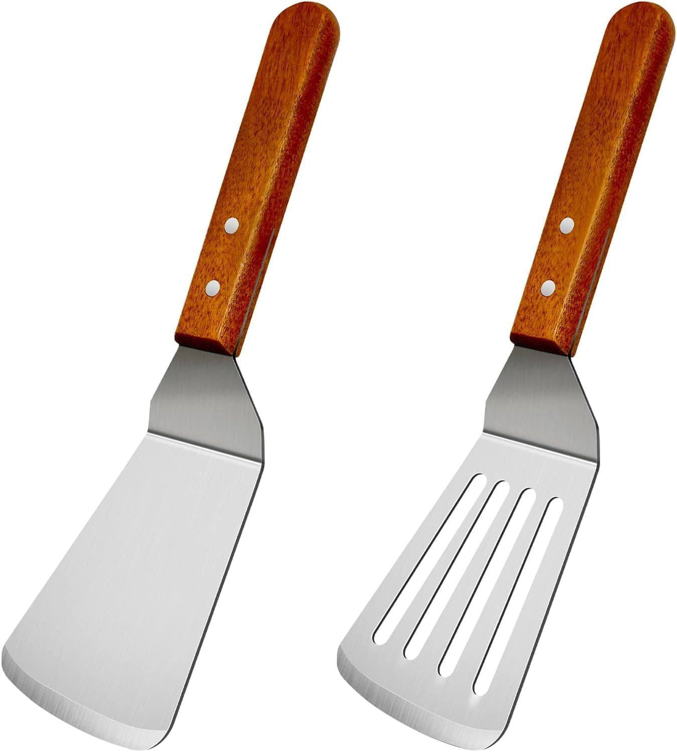 Professional Stainless Steel Spatula and Turner Set, Wooden Handle, Kitchen Utensils for Grilling and Cooking, 2-Piece image number 6