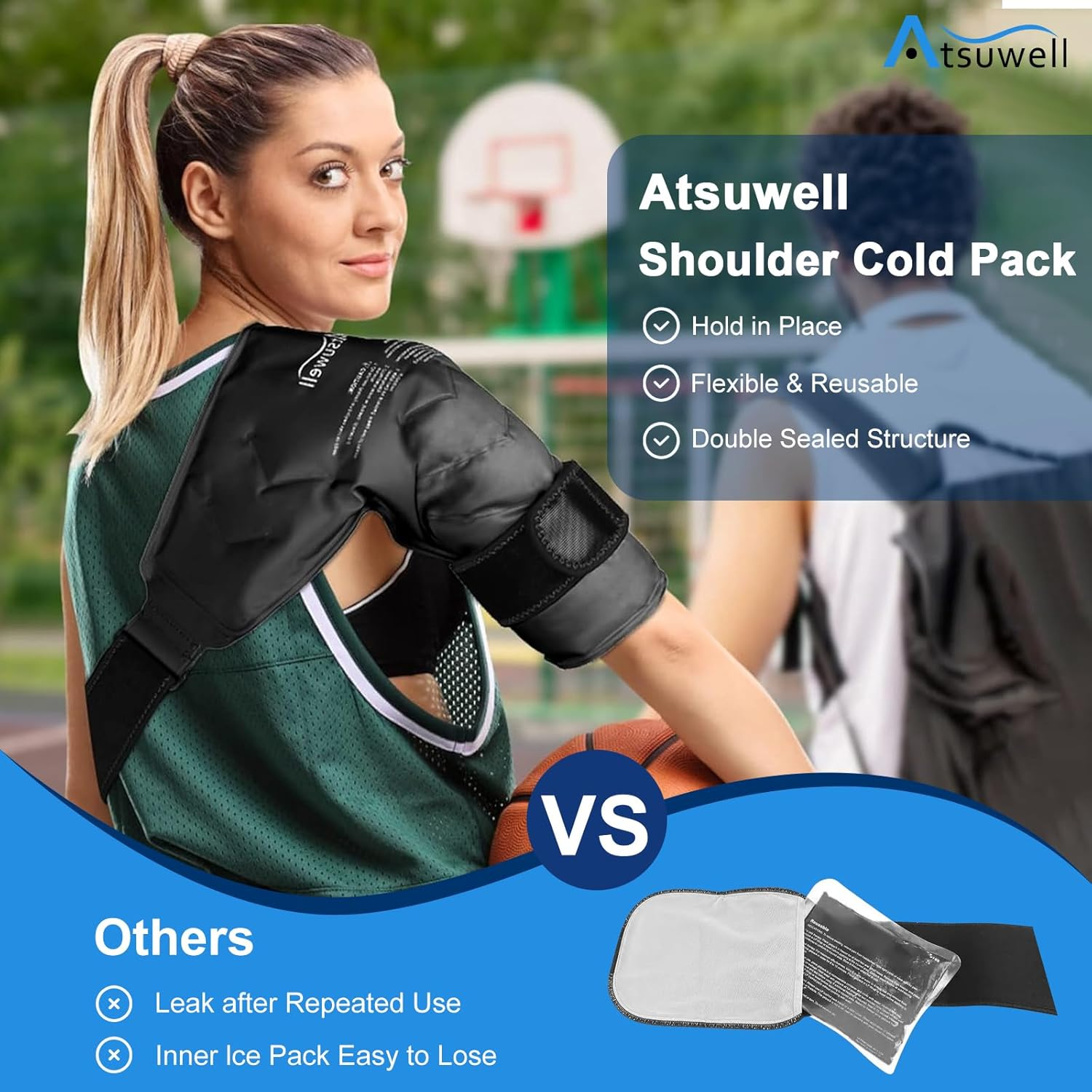 Atsuwell Shoulder Ice Pack Rotator Cuff Cold Therapy, Reusable Gel Ice Wrap for Shoulder Injuries & Pain Relief, Bursitis, Tendonitis, Swelling, Recovery for Man and Women Black image number 6