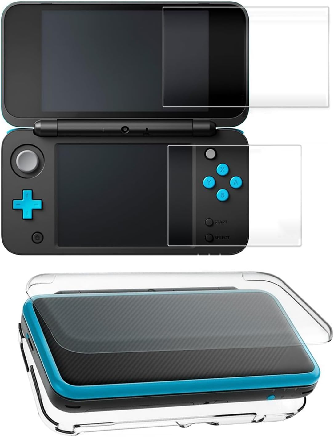 Tzylomirx Hard Case Compatible with Nintendo 2DS/2DS XL, with 2 Pcs Screen Protector, Anti-Scratch Crystal Clear Case, with Tempered Glass Protective Films for Top and Bottom Screen