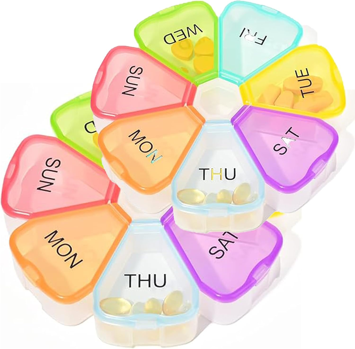 2 Pack 7 Day Portable Pill Box with Large Compartment, Weekly Pill Box Organizer Easy to Open, Travel 7 Day Pill Box Case, Pillbox Dispenser Reminder Containers for Vitamins Fish Oil Medication (White)