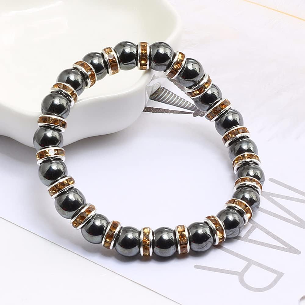 Hematite Magnetic Bracelet with Zirconia,Handmade Stretch Magnetic Bracelet，Eliminates Static Electricity. image number 2