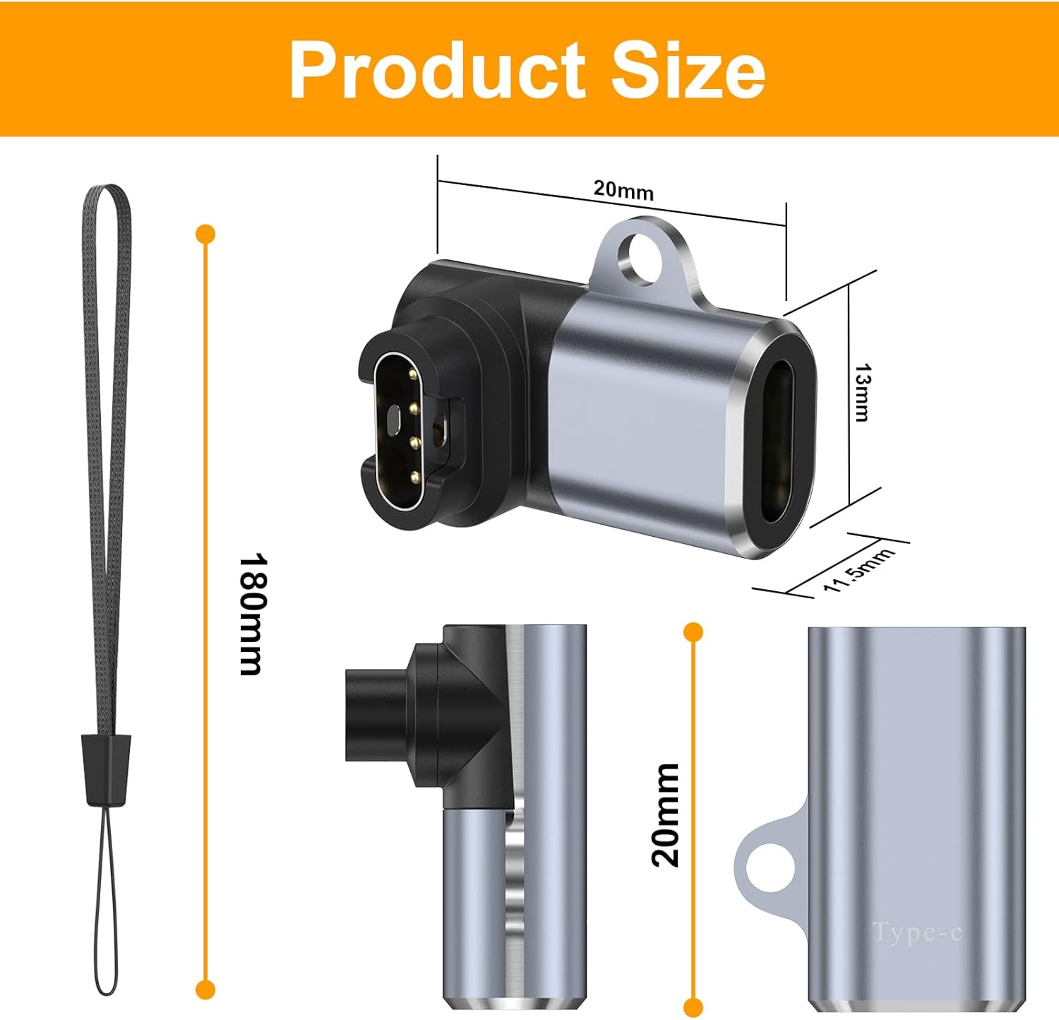 USB-C Watch Charger for Garmin Watch 4 Pack, USB C Garmin Charging Converter for Fenix 8 7 7S 7X 6 5 5S Plus/5 Plus/5X plus E Pro Solar (Space Gray, L Type+Straight Type) image number 1