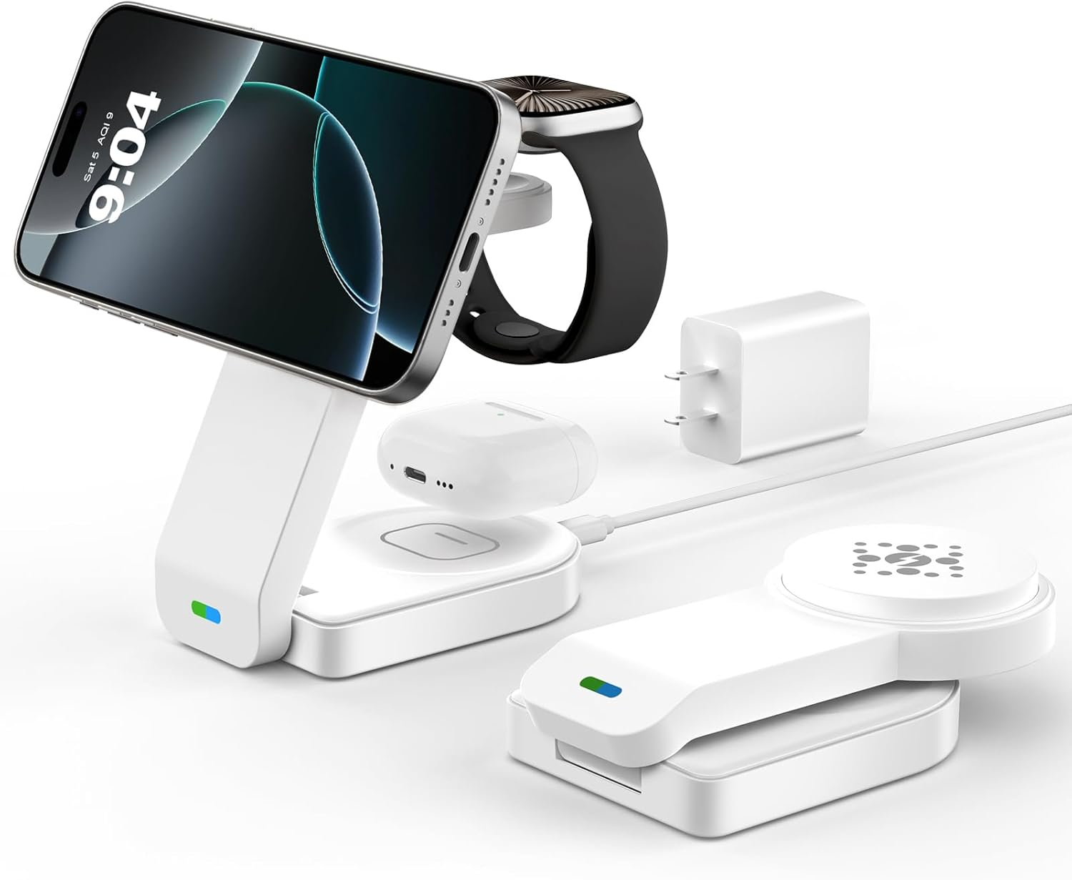 Foldable Magnetic Wireless Charger Compatible with Apple Devices,3 in 1 Wireless Charging Station for Iphone 17/16/15/14,Apple Watch Ultra 3/Ultra/Seires 11/10/9/8/7/6/Se,Air-Pods Pro 3/4/3/Pro(White)