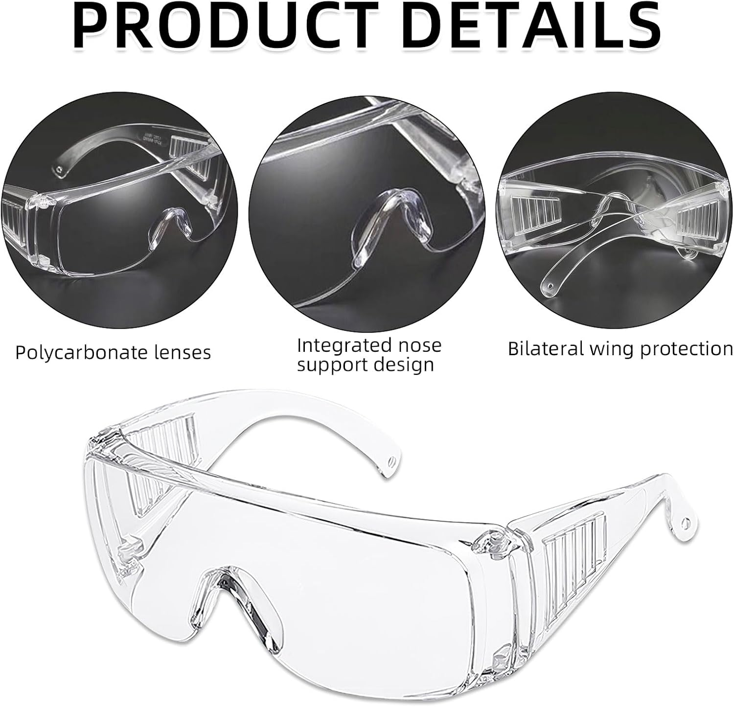 Safety Glasses, Work Safety Glasses, Pack of 2, Transparent Safety Glasses, Anti-Fog & Shatterproof, ANSI Z87.1 & EN 166, Uv-Resistant, Scratch-Resistant for Glasses Wearers, Laboratory, Chemistry image number 3