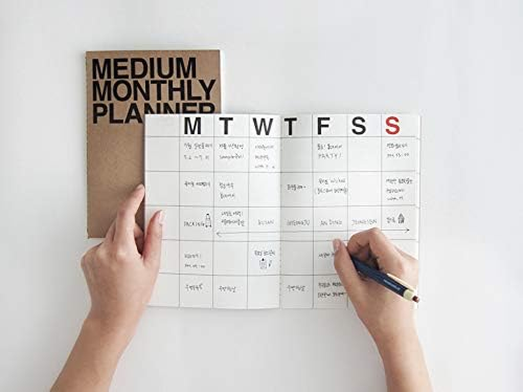 JSTORY Medium Monthly Planner Lays Flat Undated Year round Flexible Cover Goal/Time Organizer Thick Paper Eco Friendly Customizable Stitch Bound A5 16 Months 150 GSM 18 Sheets Kraft