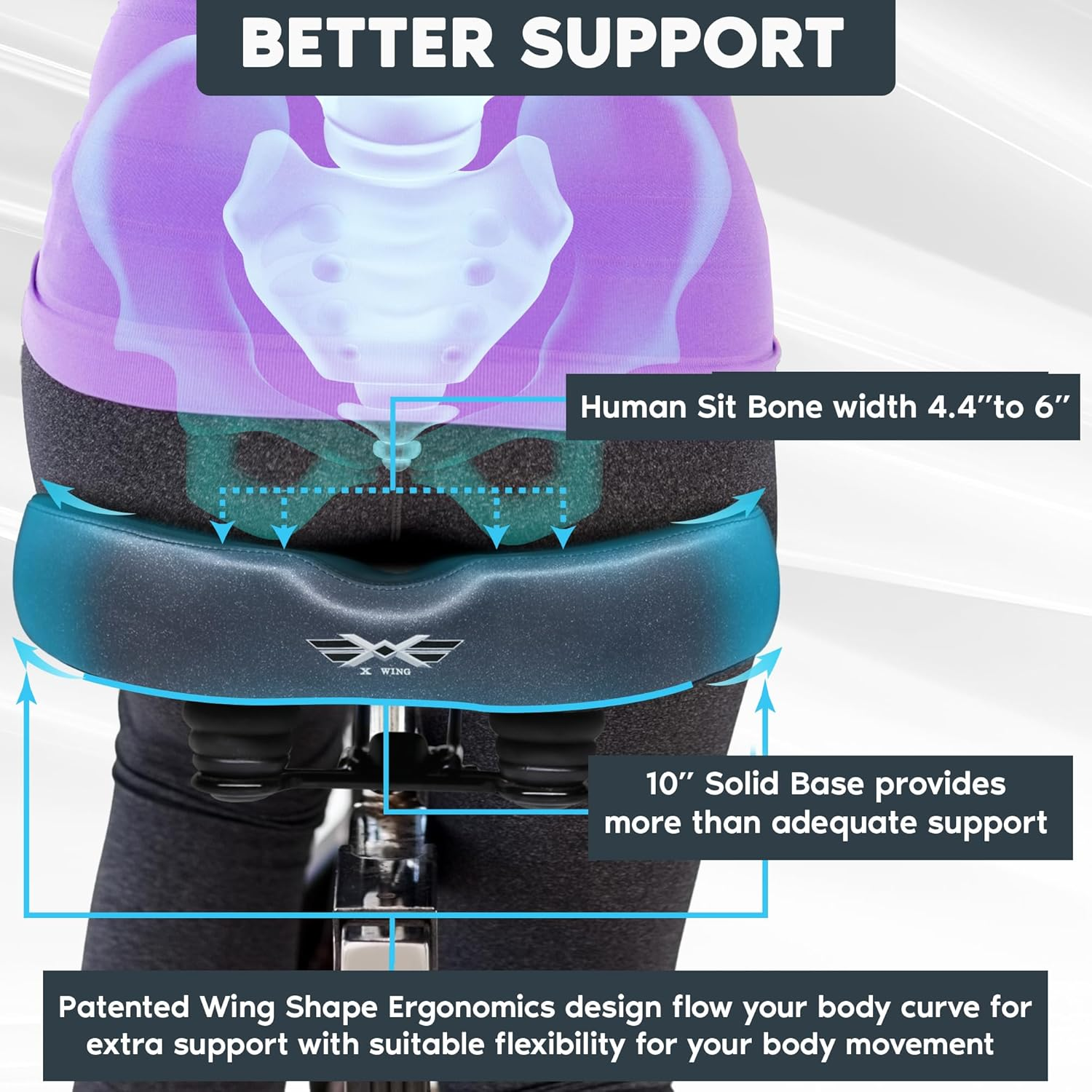X WING New-Age Noseless Bike Seat Cushion for Men & Women - Extra Padding & Wide - Suitable for City, Electric, Stationary Bikes - Compatible with Peloton Bikes - Wide Winged Bike Seat with Cushion image number 1