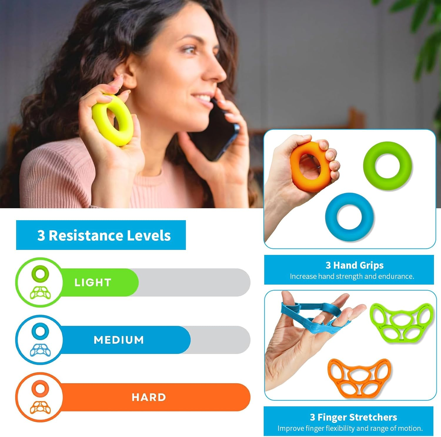 Finger Stretcher, 3 Resistance Levels Finger & Grip Strengthener Trainer, Guitar Finger Strengthener, Rehabilitation Trainer, Forearm Exercise for Stress Relief Rock Climbing Fitness image number 5