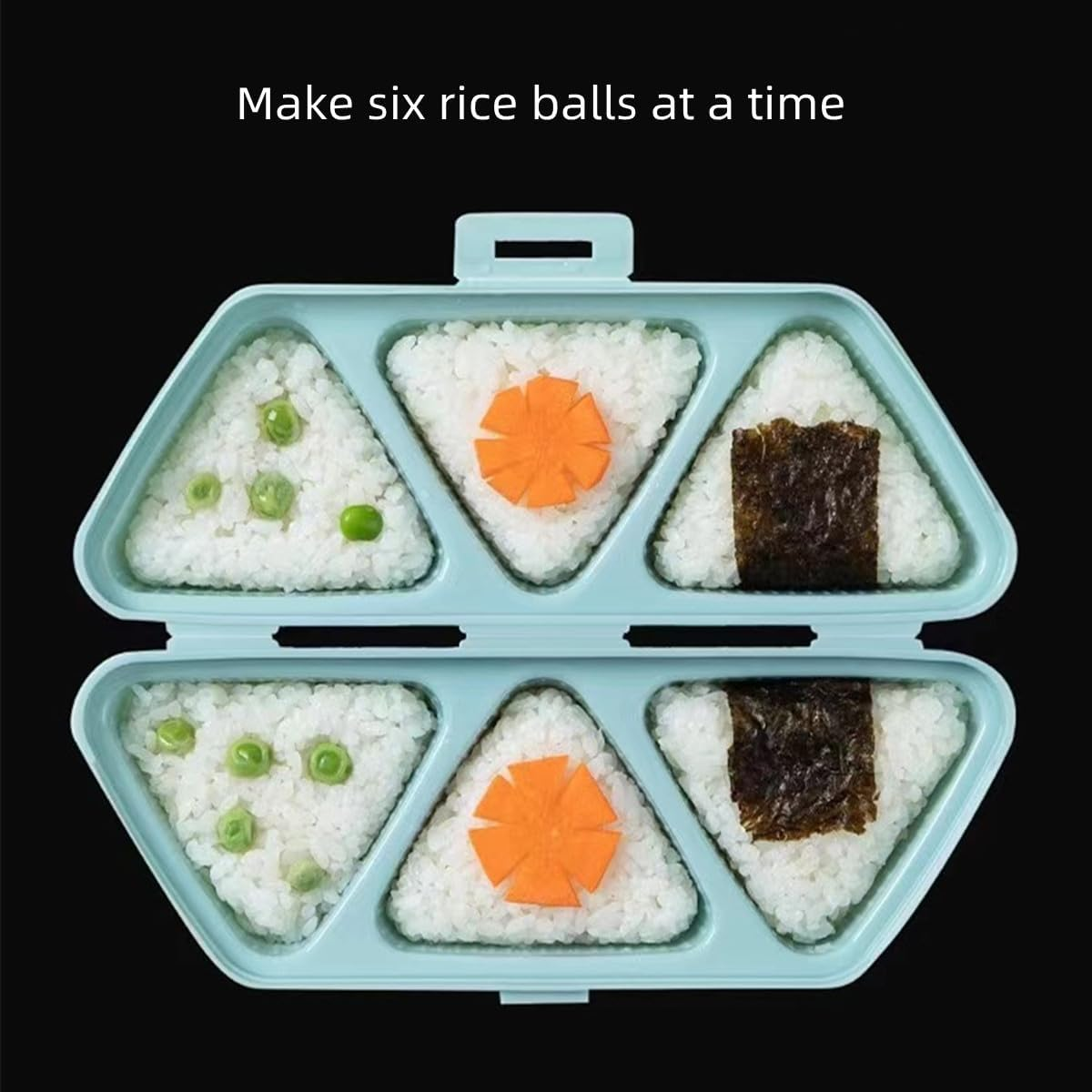 TINGJUNN Onigiri Mold, 6 in 1 Triangle Onigiri Bento Box, Multi-Functional Triangle Sushi Mold for Making and Storing Sushi (Blue) image number 1