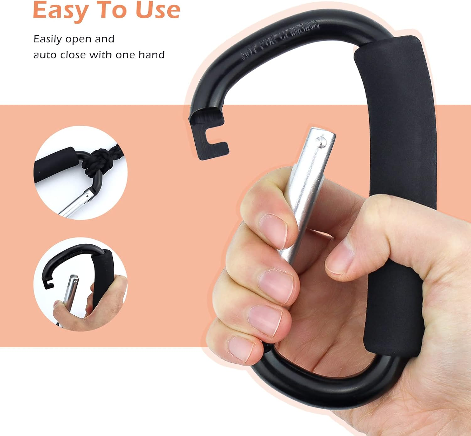 JIALEEY Grocery Bag Shopping Bag Holder Handle Carrier Tool Multi Purpose Snap Hook Stroller Hook Set Organizer Accessories with Soft Foam Grip for Hanging, Pack of 2, Black