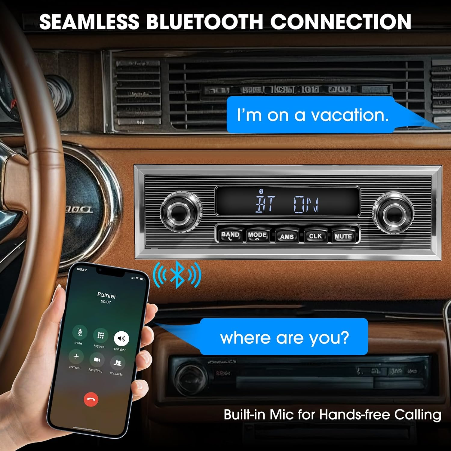 Single Din Classic Car Stereo: Vintage Retro Style Radio for Truck - Bluetooth LCD Display AM FM Receiver USB Aux-In Pre-Amp Subwoofer Output image number 4