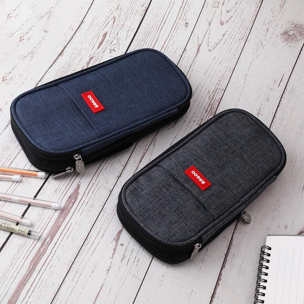 Isuperb Pencil Case Large Capacity Student Canvas Pencil Case Storage Bag Double Zipper Pencil Box for School, Navy Blue, Classic image number 6