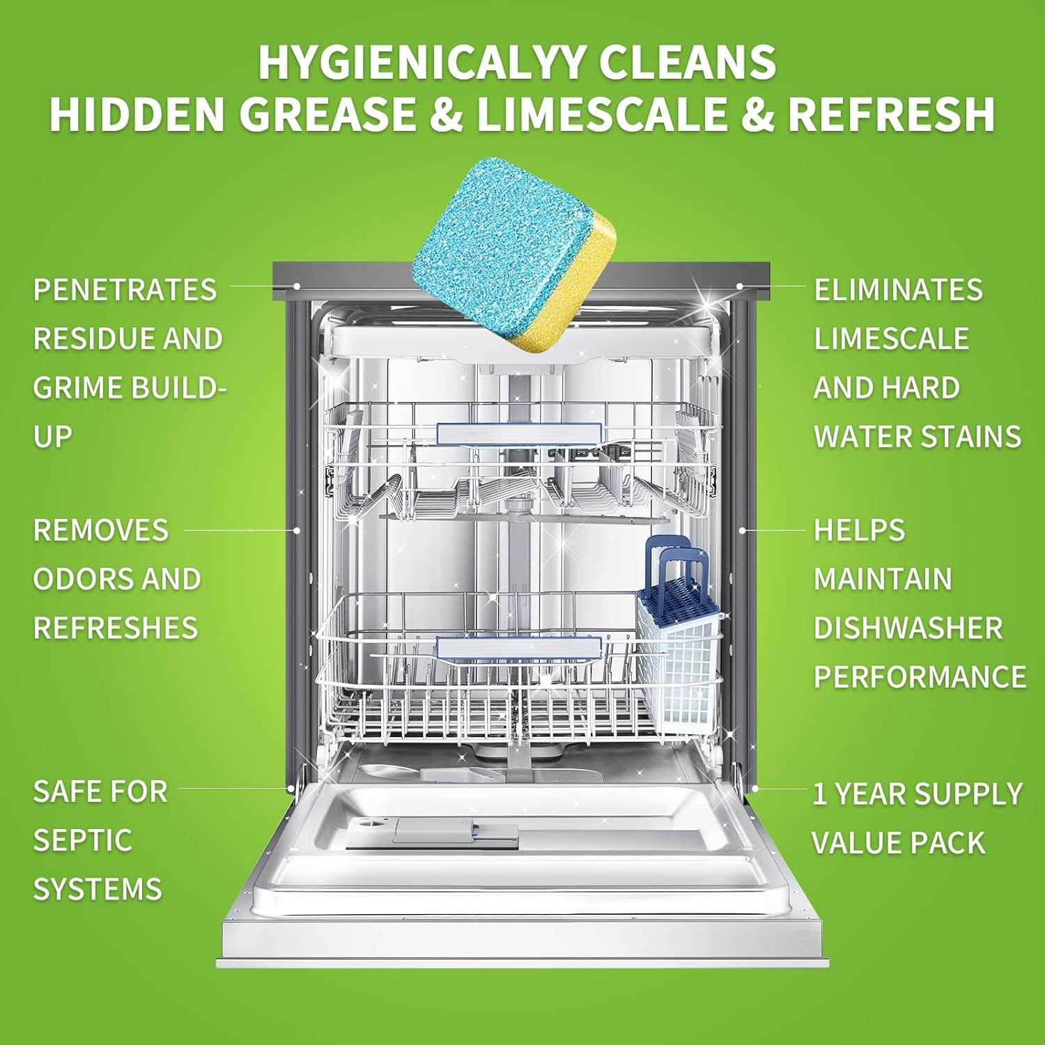 NATRUTH 30 Pack Dishwasher Cleaner Tablets Individually Wrapped,Deep Cleaning, Removes Grease & Limescale, Compatible with All Machines image number 2