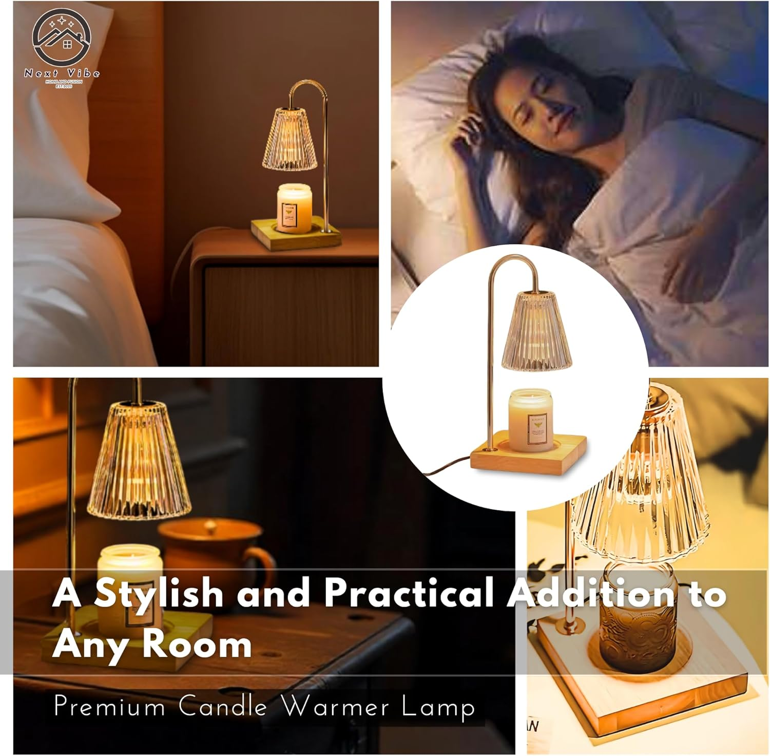 Premium Candle Warmer Lamp - Adjustable Dimming Light & Wax Melt Warmer - Metal & Wood Design - Safe & Smoke-Free Fragrance Diffuser - Ideal Home Decor & Gift (US/AU Plug) image number 6